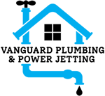 Vanguard Plumbing & Power Jetting Logo_Black & blue with white outline